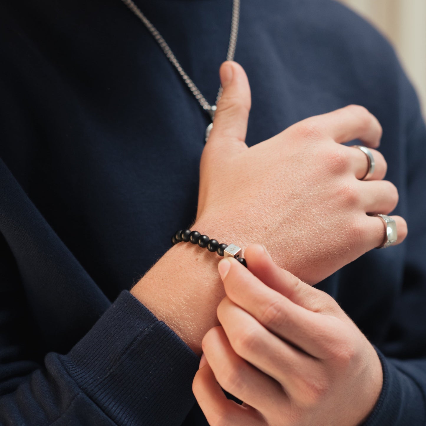 Black Banded Agate Stone Bracelet