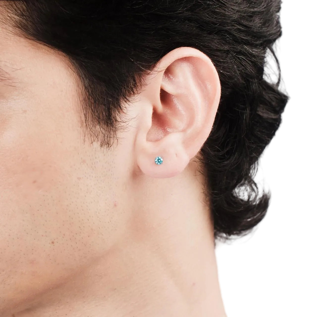 Blue Cushion Frame Moissanite Stud